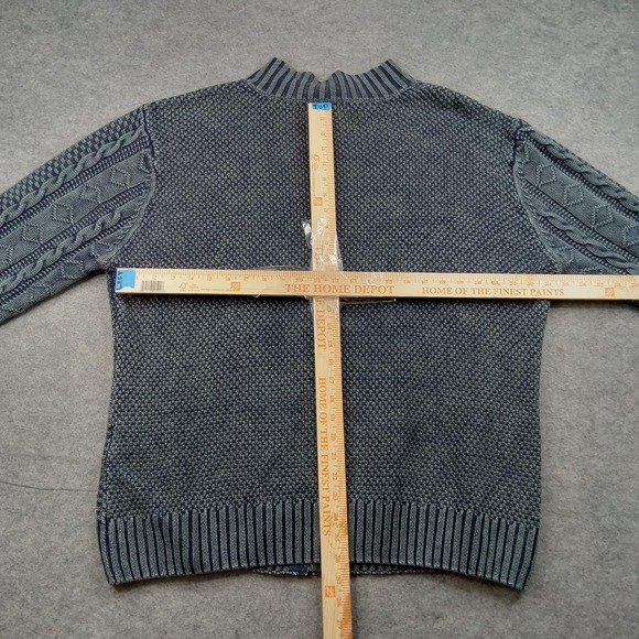 Carbon 2 Cobalt Sweater Mens 2XL Blue Linen Cotton Mock Neck Cable Knit Pullover - Picture 3 of 6
